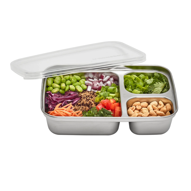 3 Compartment Divided Rectangle Food Storage Container 705ml/28 fl oz