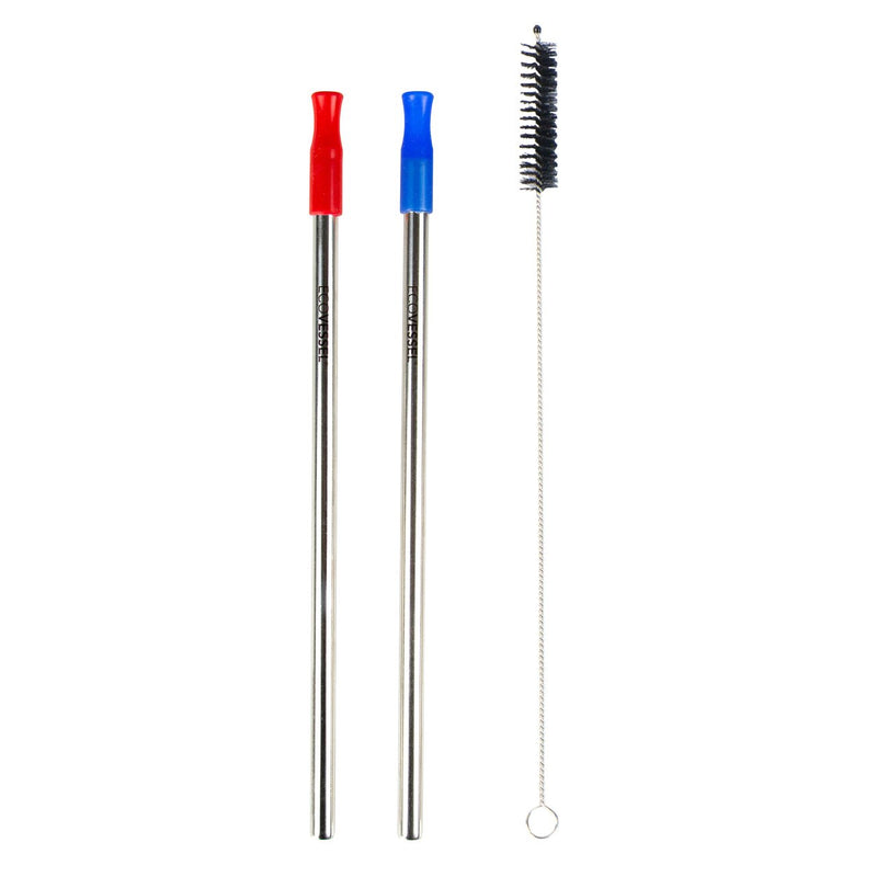 Stainless Steel Set of 2 Straws W- Silicone Tips & Cleaning Brush (EcoVessel)